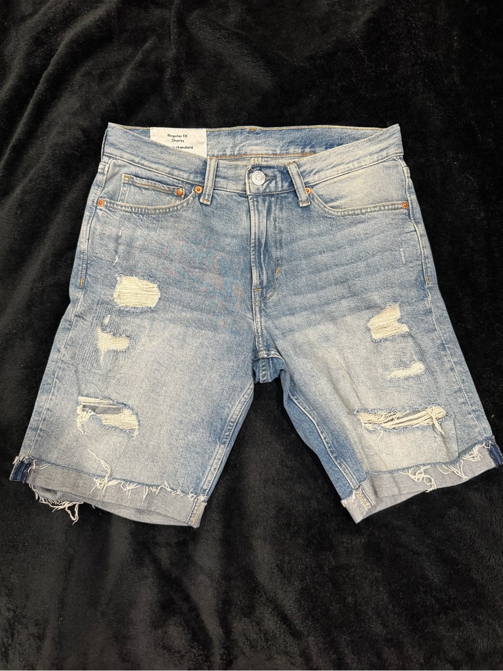 Light Blue Distressed Denim Shorts - H&M